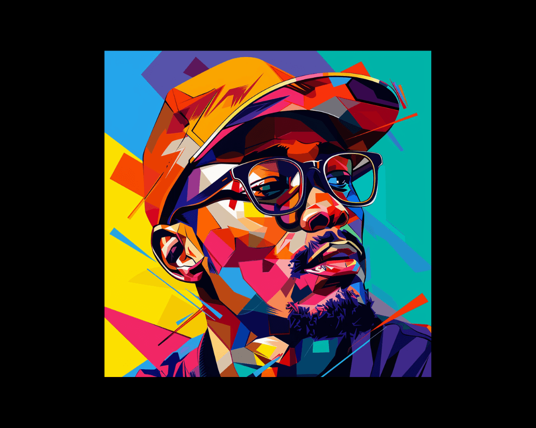 A man wearing glasses and a ballcap in WPAP style.