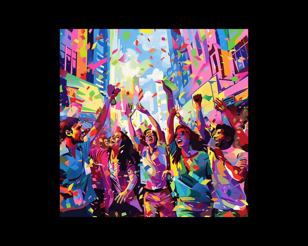 People celebrating a holiday in WPAP style.