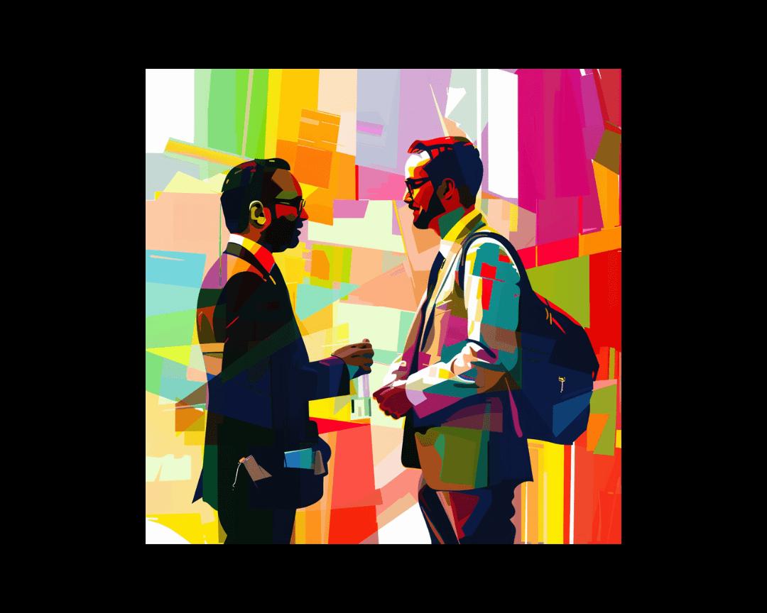 Two businessmen talking in WPAP style.