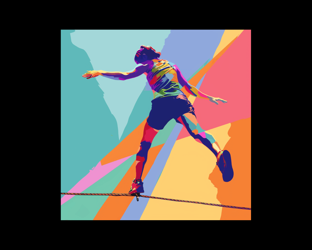 A person balancing on a tightrope in WPAP style.
