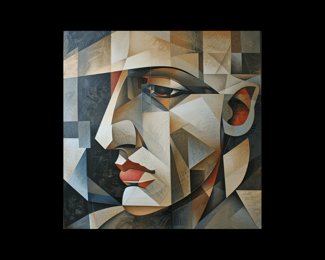 A man's face in cubism style.