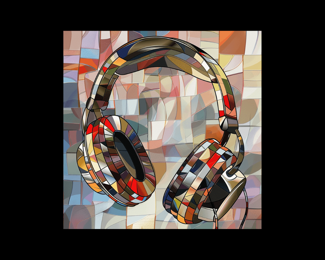 Vintage headphones in cubism style.