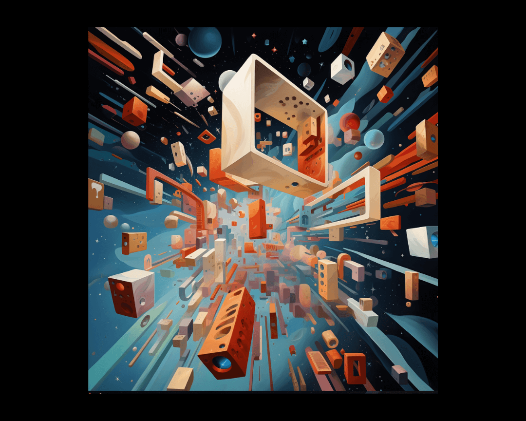 A picture of shapes, cubism style.