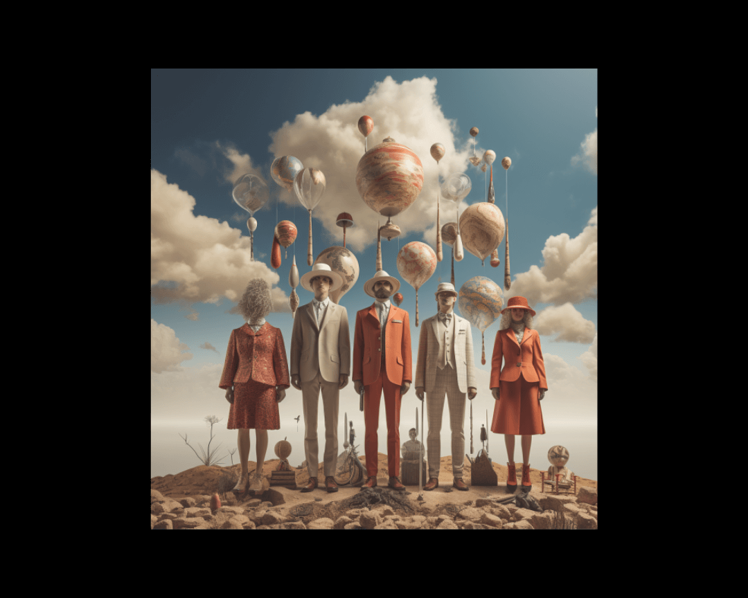 group of people surrealism style