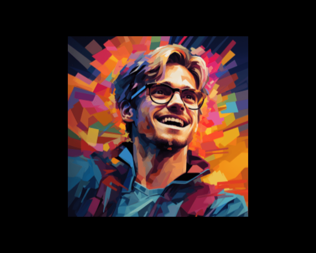 WPAP-style image of a male influencer with glasses.