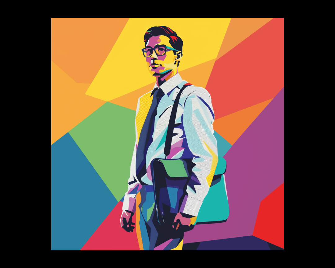 A salesman with a briefcase in WPAP style.