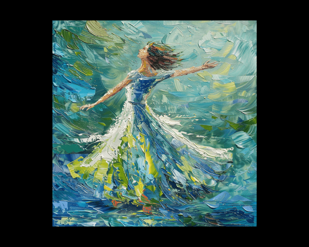 Oil painting image of woman dancing.