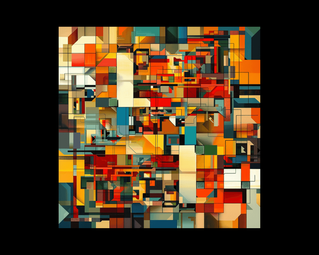 Color overlapping geometric shapes in cubism style.