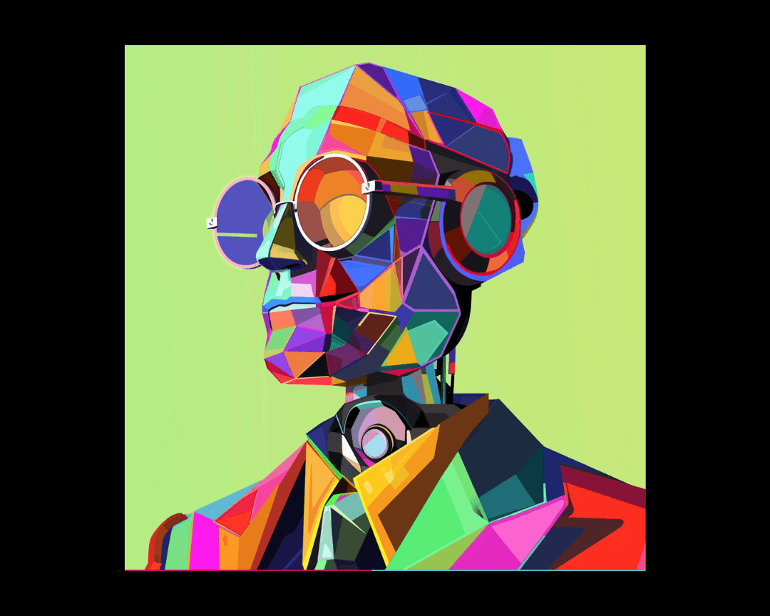 WPAP-style image of a robot content marketer.