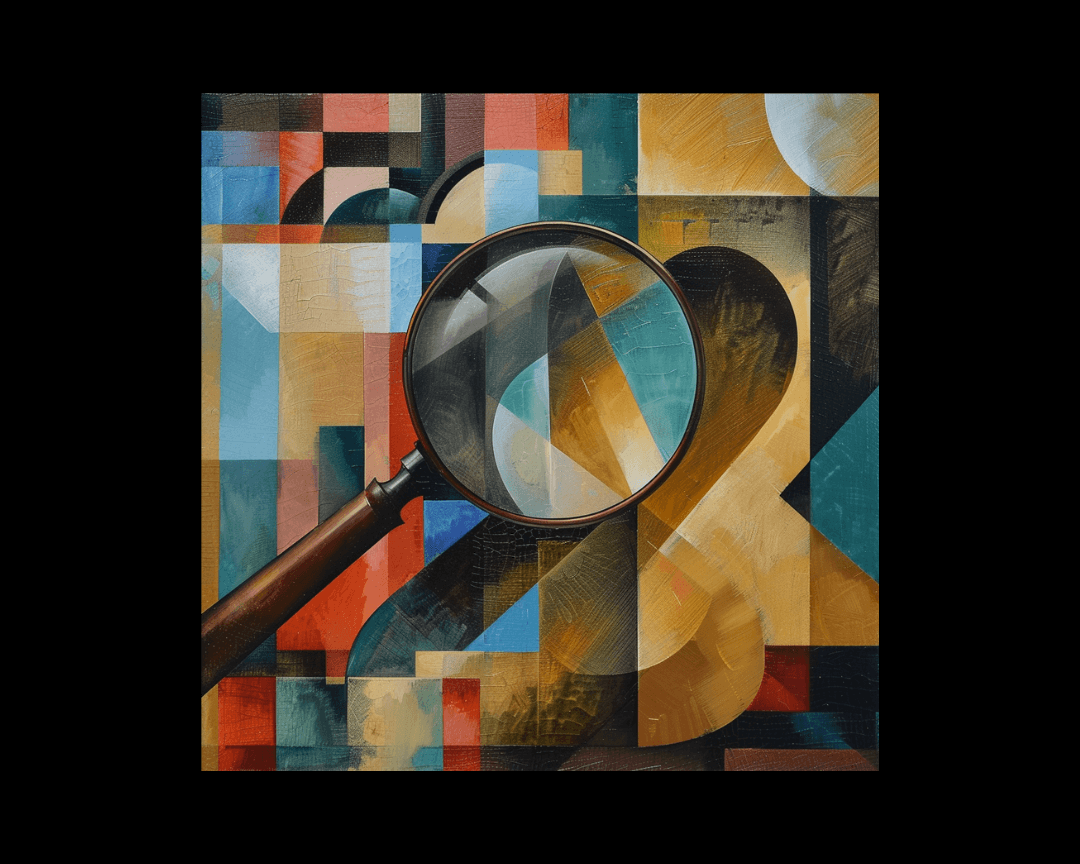 A magnifying glass in cubism style.