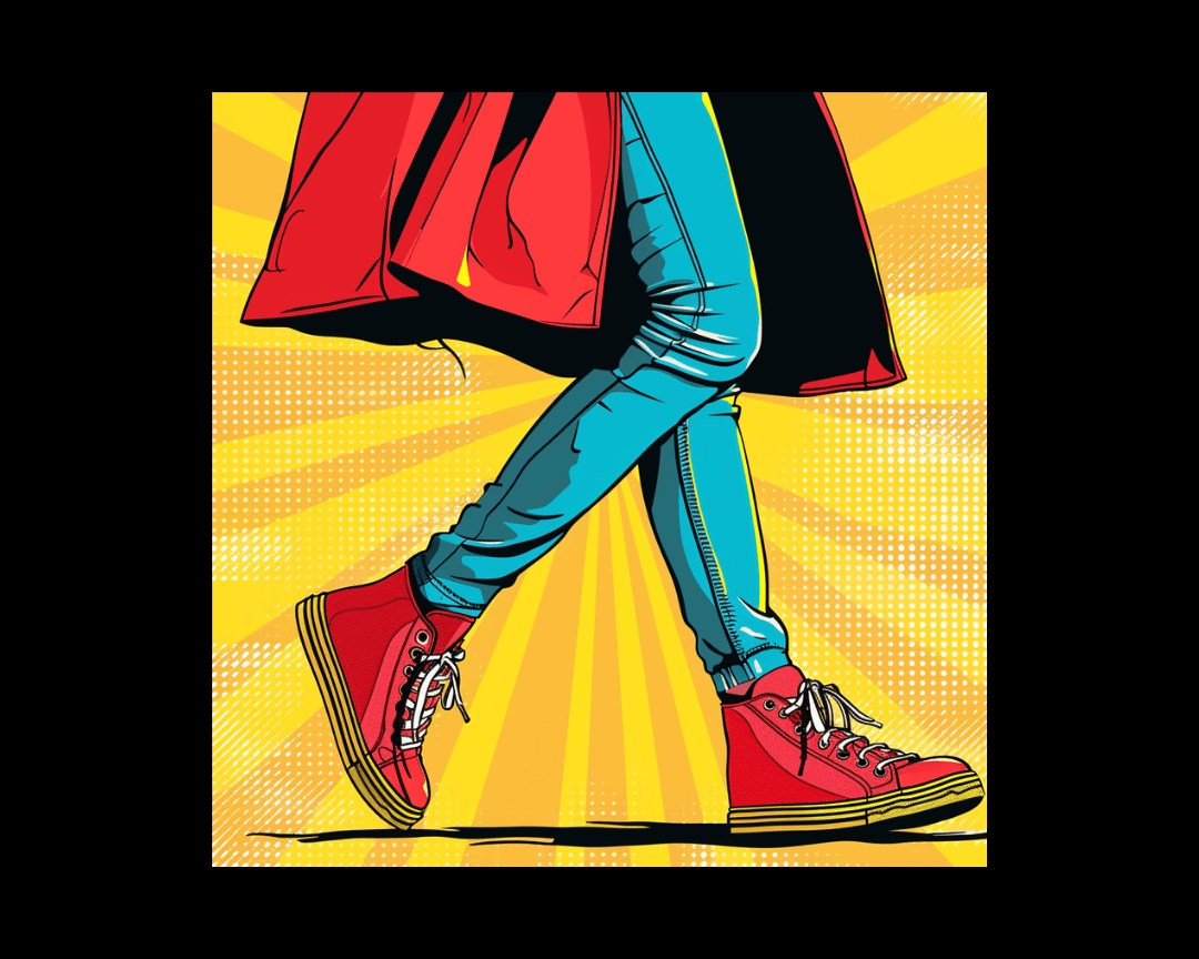 A person going for a walk in pop art style.