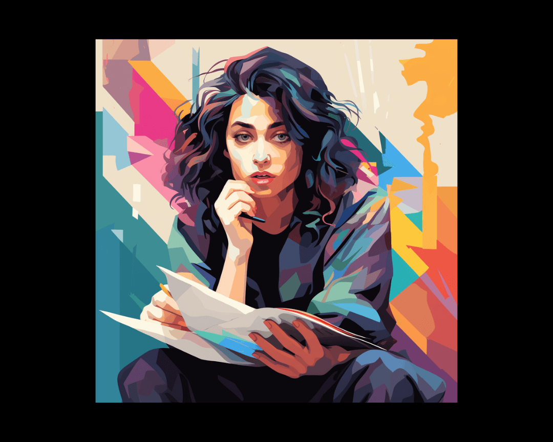 A woman holding a pencil and paper wpap style
