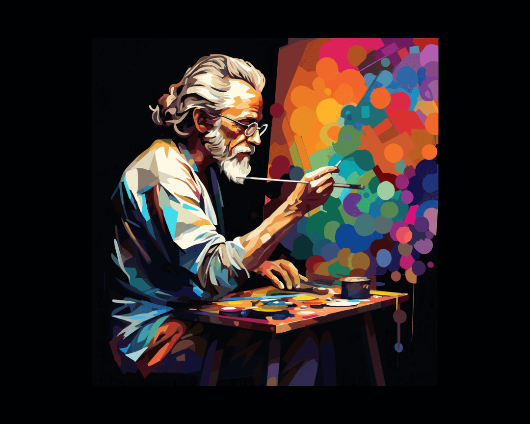 A man painting on an easel wpap style.