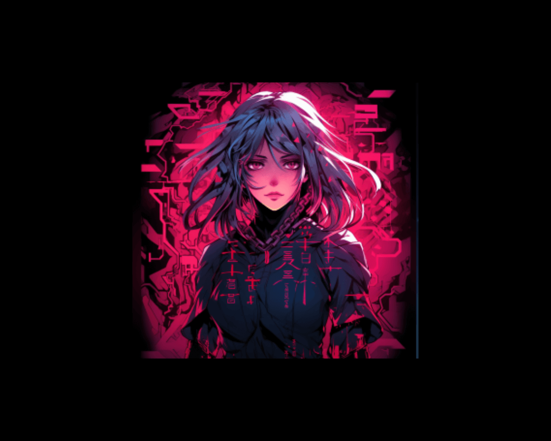 Edgy anime girl with pink code surrounding her.