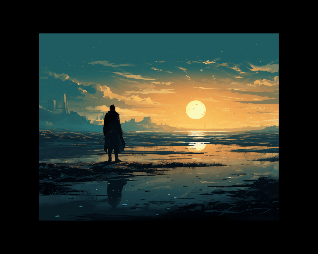 A man standing alone, digital art style.