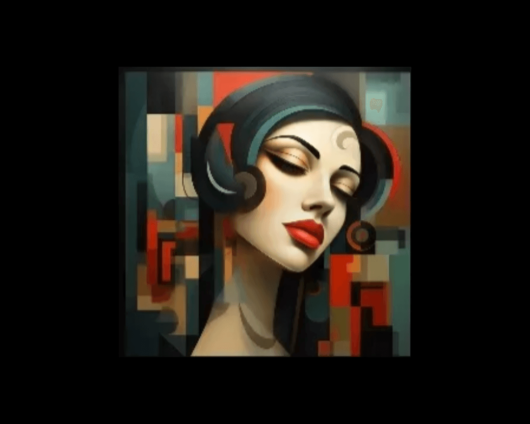 Dark-haired woman in cubism art style.