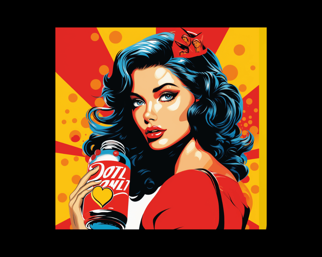 Woman with soda bottle, pop art style
