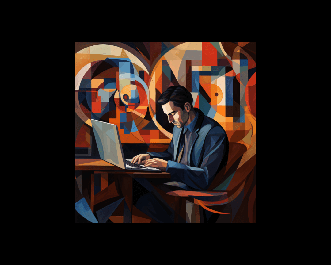woman on computer cubism style