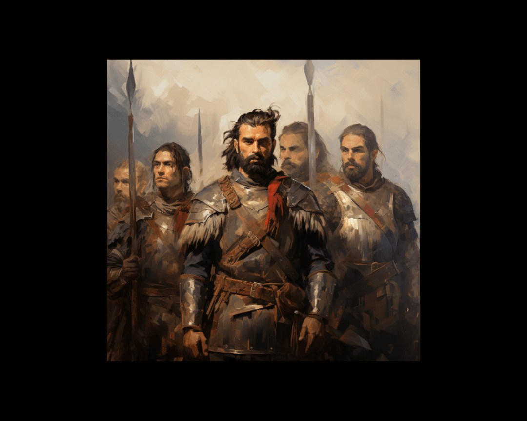 group of warriors impressionism style