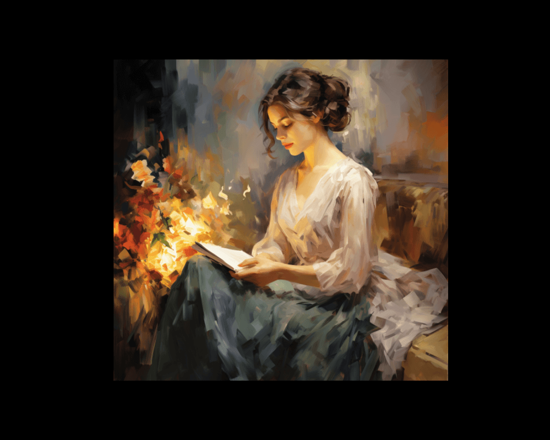 woman reading a book impressionist style