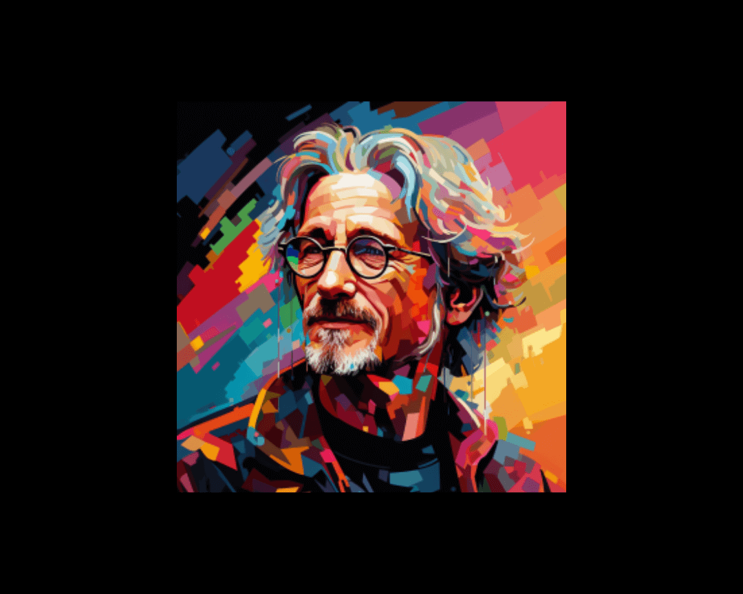 An older man in glasses in WPAP art style.