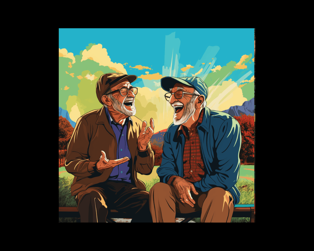 Two men laughing pop art style