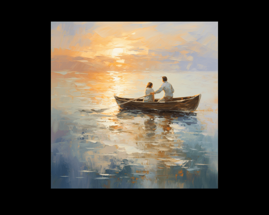 two people in a boat impressionism style