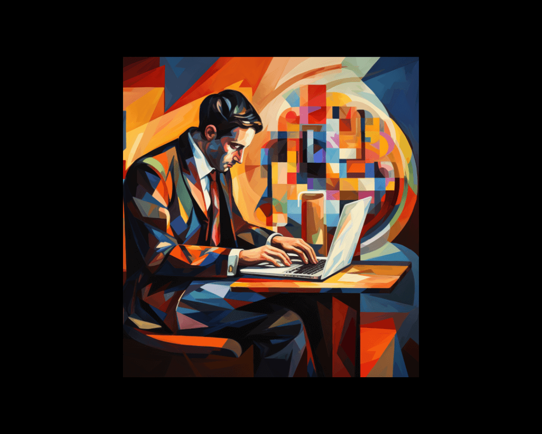 man at a computer cubism style