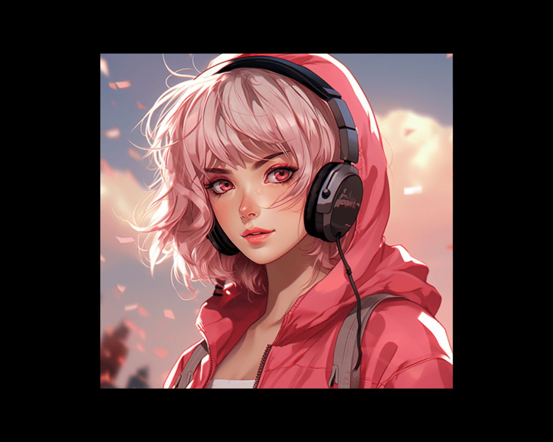 girl in headphones anime style