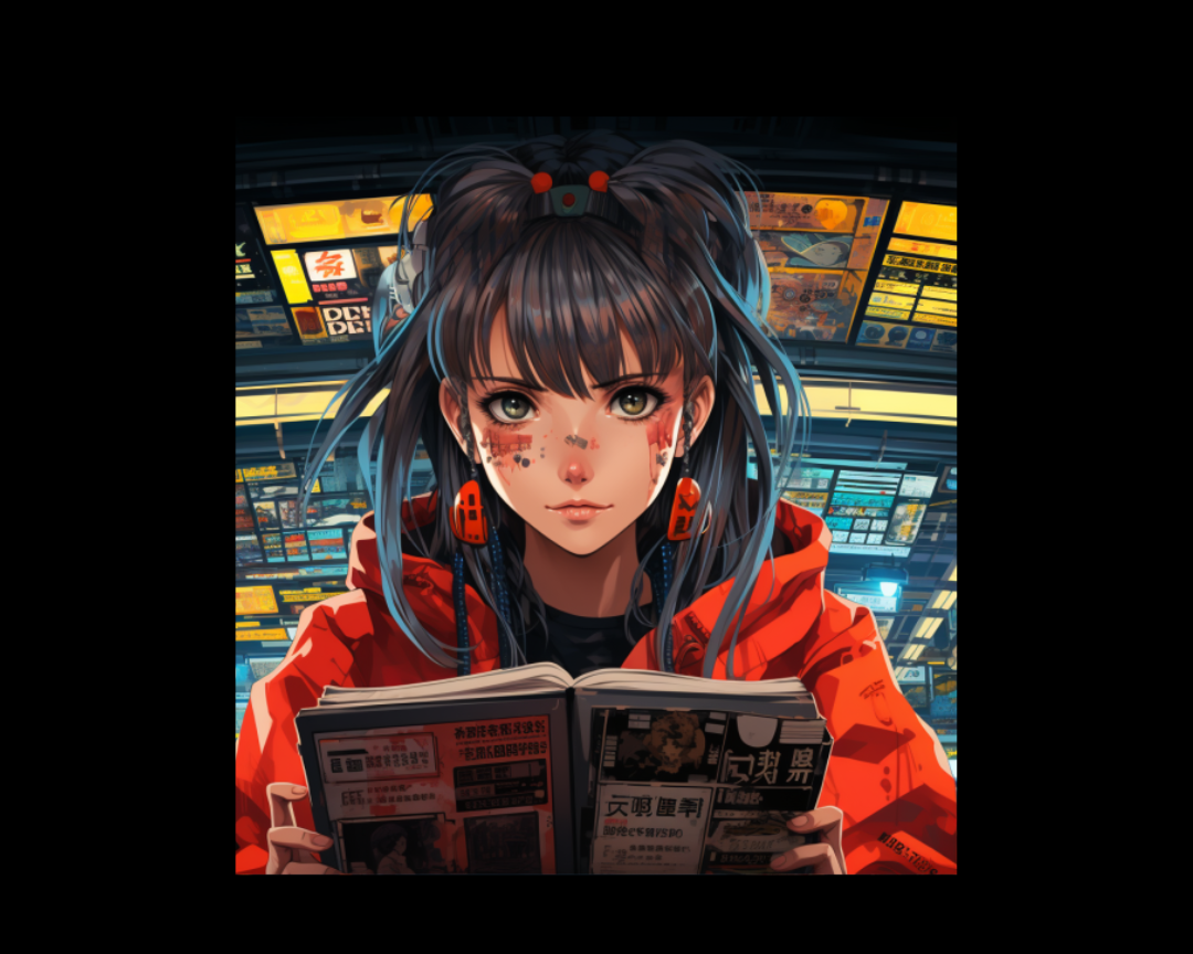 woman holding a book anime style