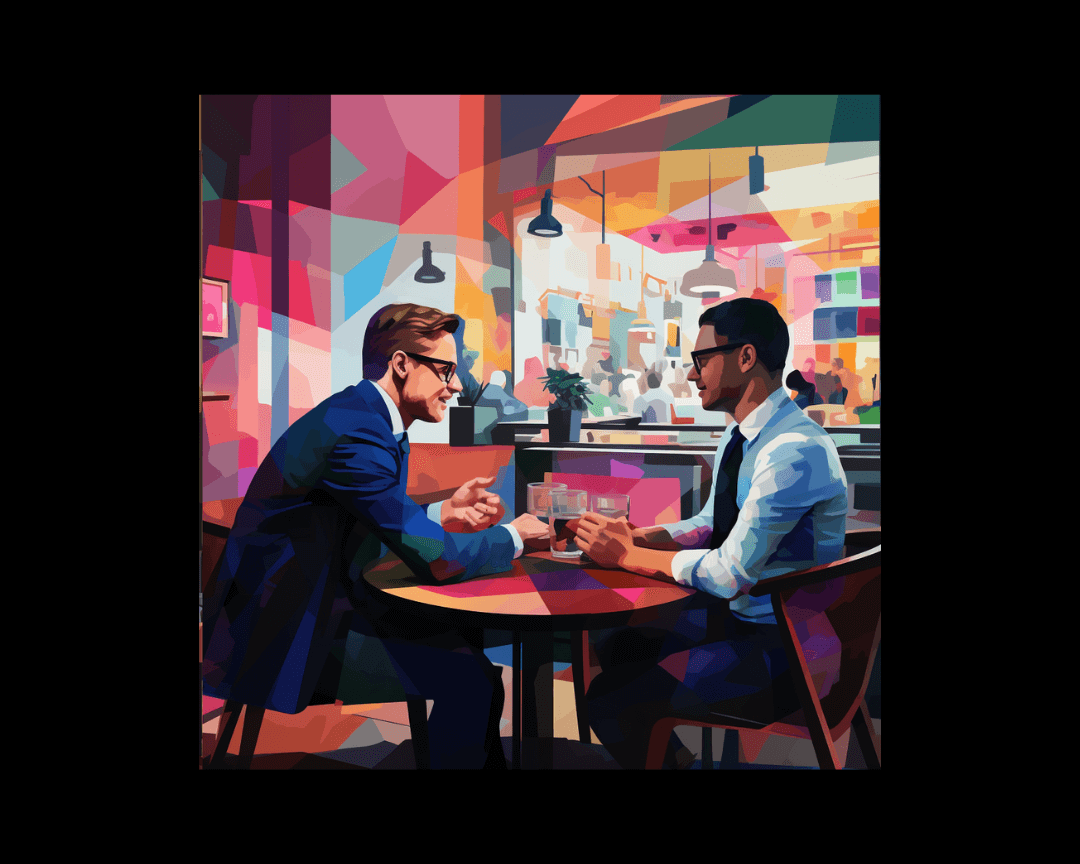 Two men at a coffee shop wpap style