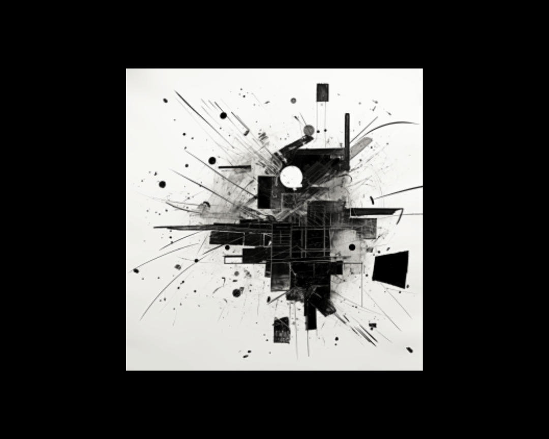 Abstract image of pieces of paper, black and white sketch.
