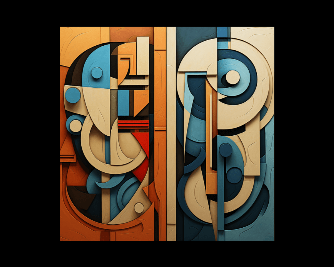 two objects side by side cubism style