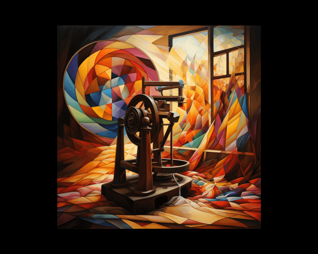 a spinning loom cubism style