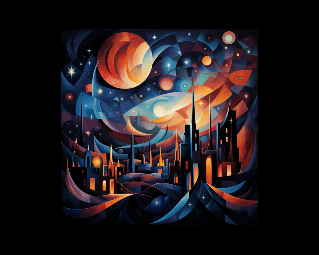 starry night sky cubism style