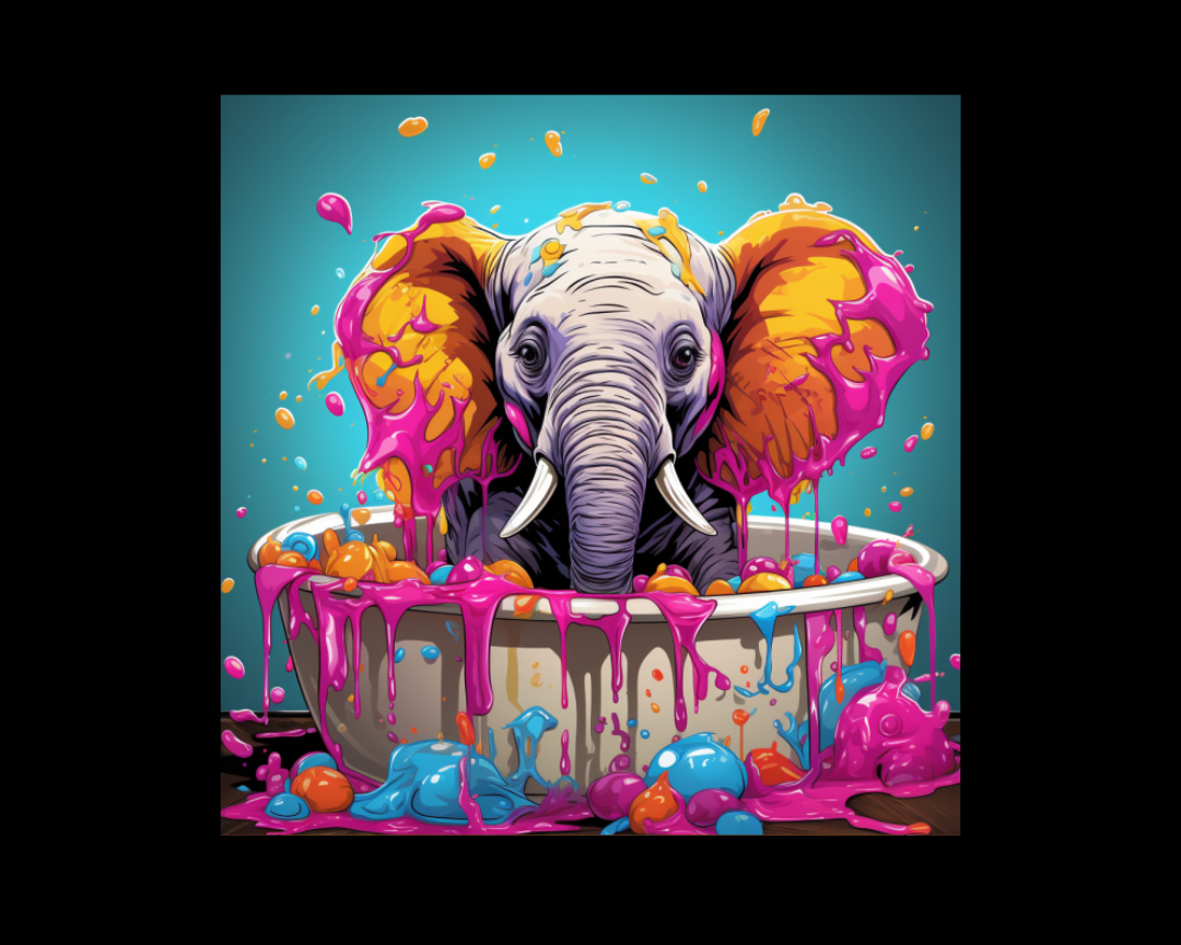elephant in a bathtub pop art style