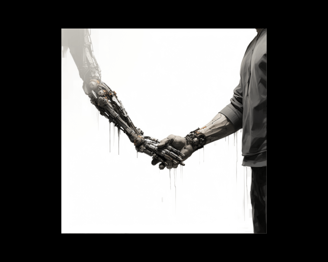 human and robot shaking hands