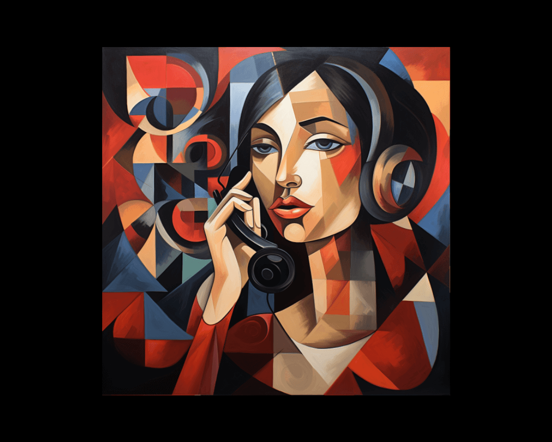 woman with a phone cubism style