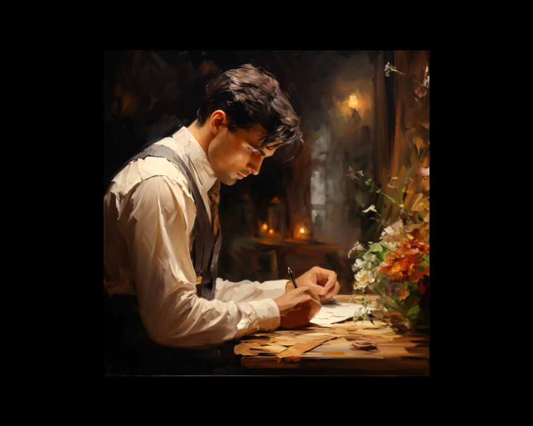 man writing a letter impressionism style