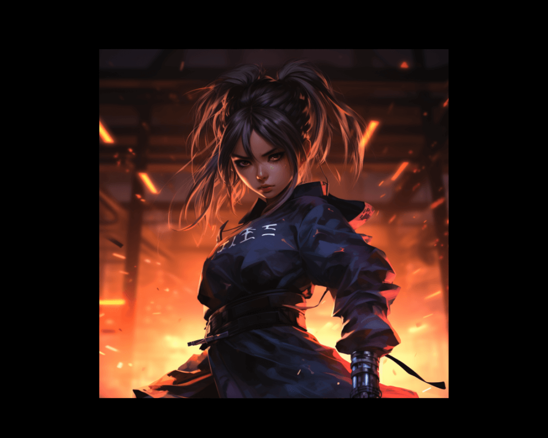 woman fire anime style