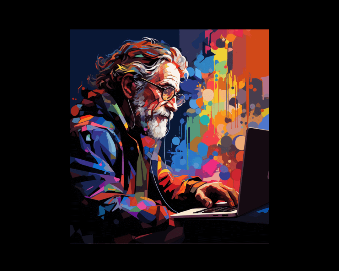 man on a computer wpap style