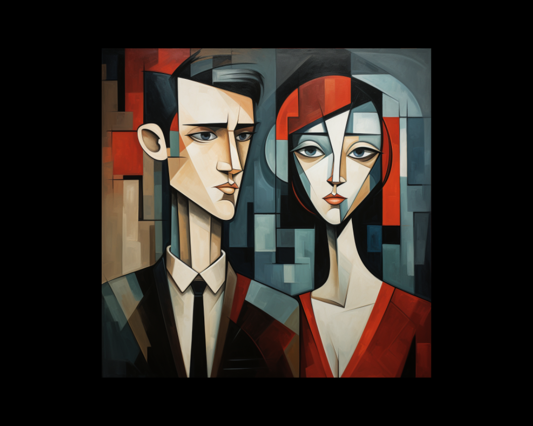 two people cubism style
