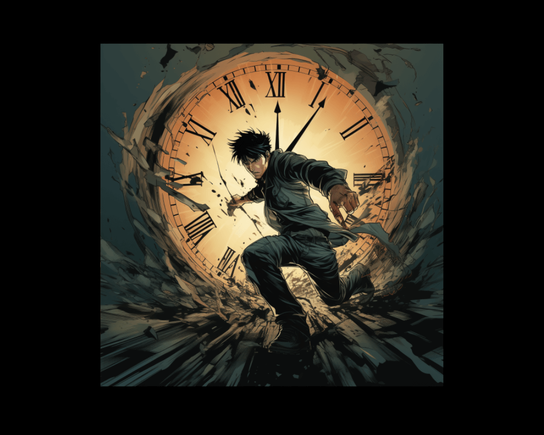 person in front of a clock anime style