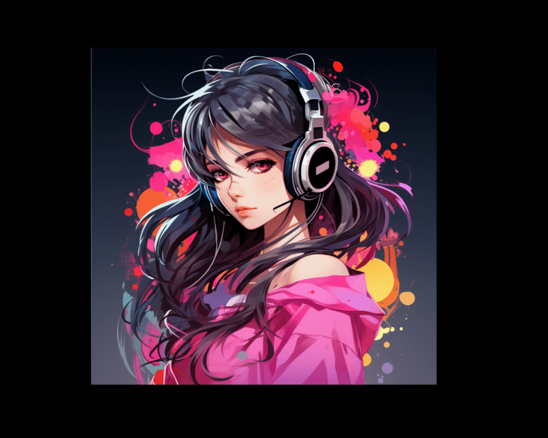 anime style girl with headphones