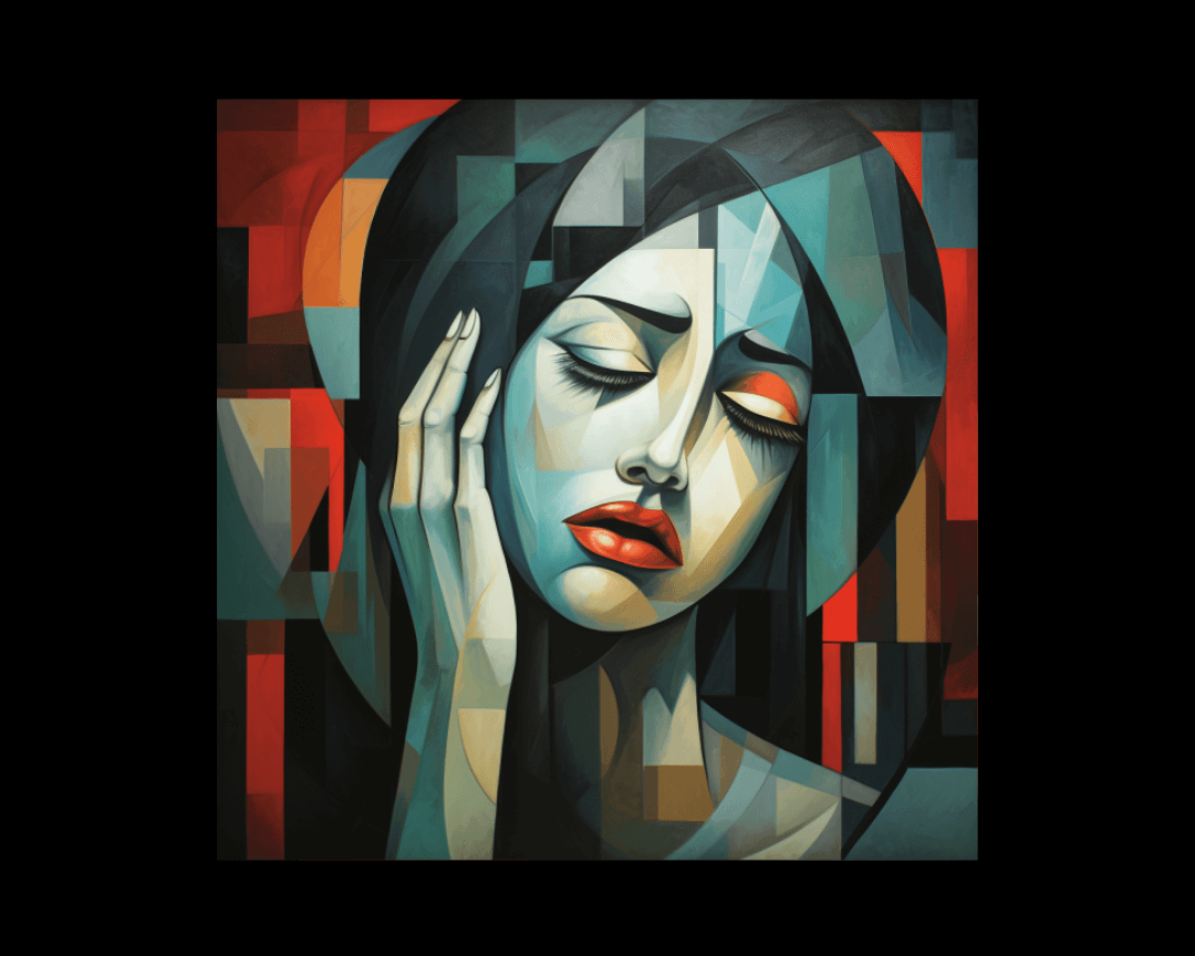 sad woman cubism style