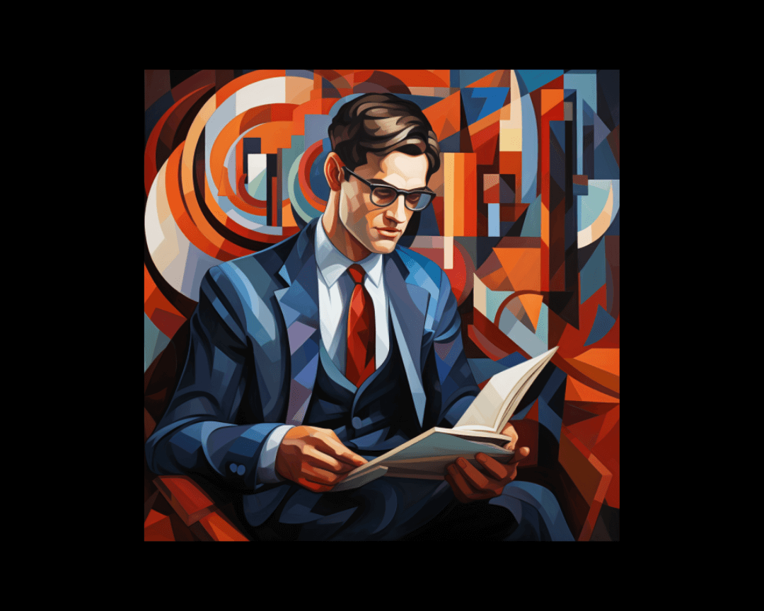 man reading cubism style